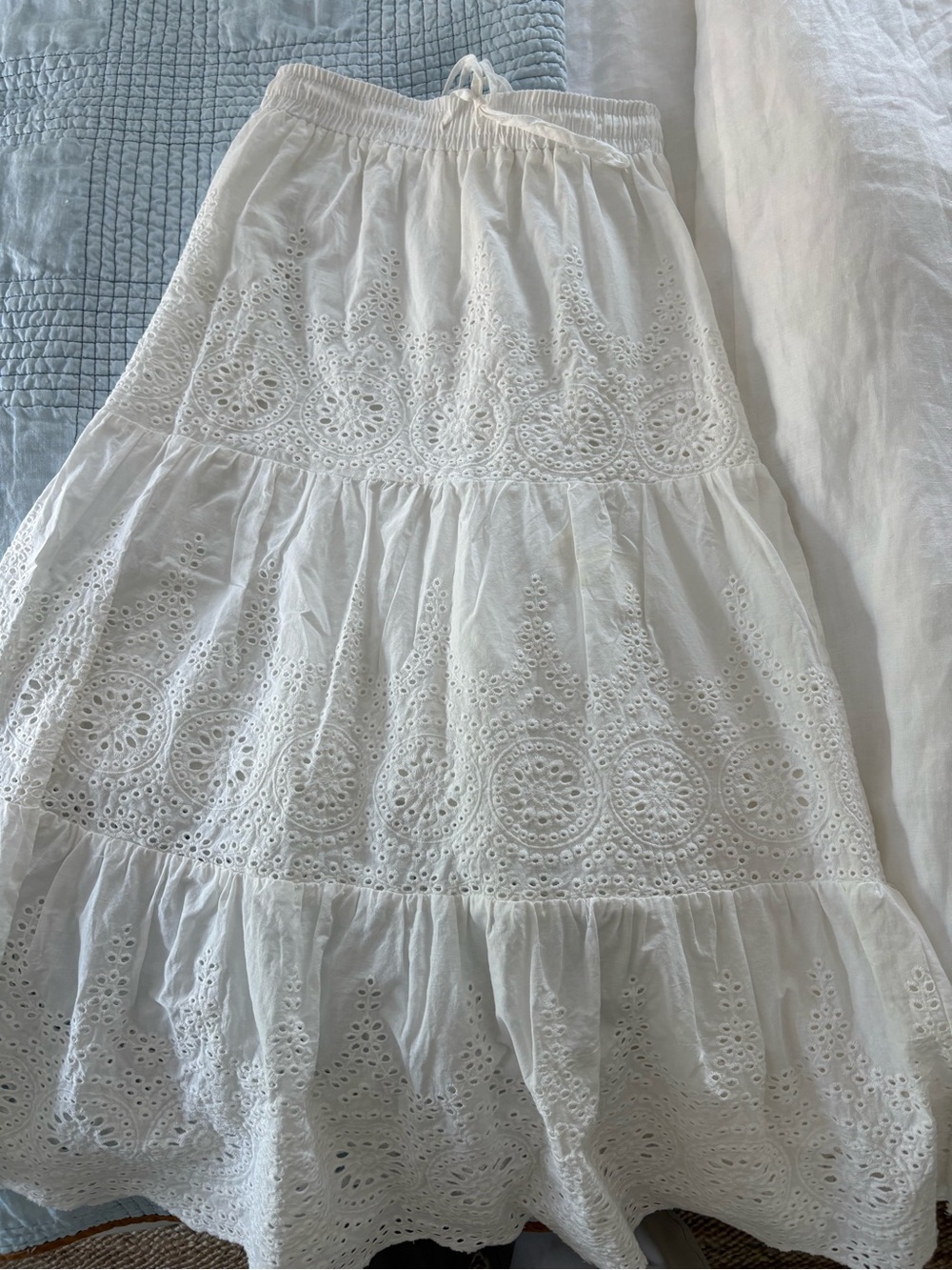 White Eyelet Tiered Midi Skirt - Women's - Picture 1 of 5